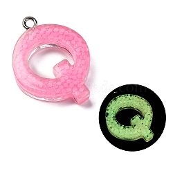 Luminous Resin Pendants, Glow in the Dark, with Platinum Plated Loop, Letter, Letter Q, 21x19x5.5mm, Hole: 1.8mm(RESI-I059-Q01)