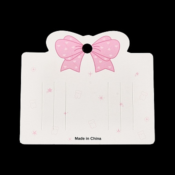 Cardboard Hair Clip Display Cards, Rectangle with Bowknot, White, 9x10.2x0.06cm, Hole: 8mm