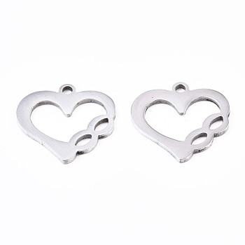 201 Stainless Steel Charms, Laser Cut Pendants, Heart with Infinity, Stainless Steel Color, 14x15x1mm, Hole: 1.4mm