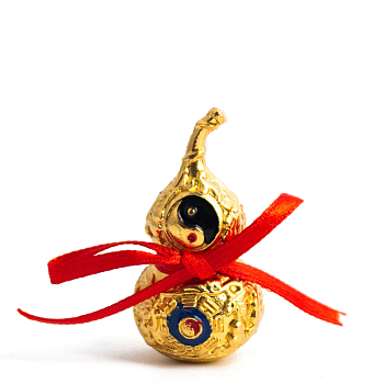 Alloy Hollow Tilted Head Bagua Gourd Statue Ornament with Luck Strip, Wu Lou Feng Shui Health Home Decoration, Golden, 20x40mm