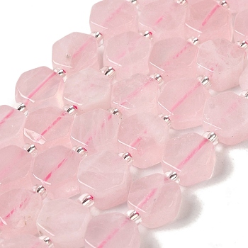 Natural Rose Quartz Beads Strands, Hexagon, with Seed Beads, 8.5~9x8.5~10x4~5mm, Hole: 1mm, about 17~18pcs/strand, 7.48''(19cm)