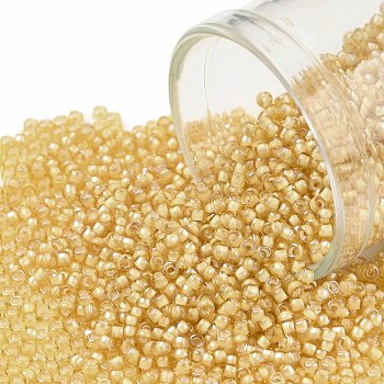 TOHO Round Seed Beads, Japanese Seed Beads, (948) Inside Color Amber/Cream Lined, 15/0, 1.5mm, Hole: 0.7mm, about 3000pcs/bottle, 10g/bottle