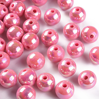 Opaque Acrylic Beads, AB Color Plated, Round, Hot Pink, 12x11mm, Hole: 2.5mm, about 566pcs/500g