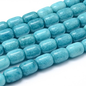 Dyed Barrel Natural White Jade Beads Strands, Deep Sky Blue, 18x13mm, Hole: 1mm, about 22pcs/strand, 15.7 inch