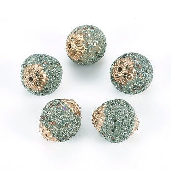 Handmade Indonesia Beads, with Metal Findings, Round, Golden, Pale Green, 19.5x18.5~19mm, Hole: 1.5mm