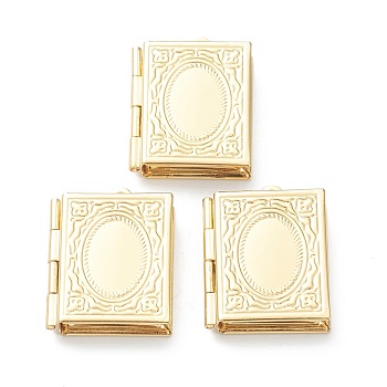 Brass Locket Pendants, Rectangle, Real 18K Gold Plated, 26x19x4.5mm, Hole: 1.8mm