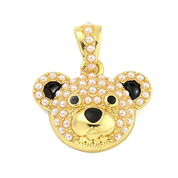 Brass Micro Pave Clear Cubic Zirconia Pendant, with Enamel, Bear, Real 18K Gold Plated, 18.5x22mm, Hole: 5.5mm