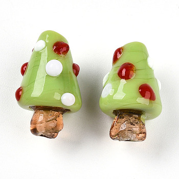 Handmade Lampwork Bumpy Beads, Mushroom Charms, Green Yellow, 17.5~20x11~14.5mm, Hole: 1~1.6mm