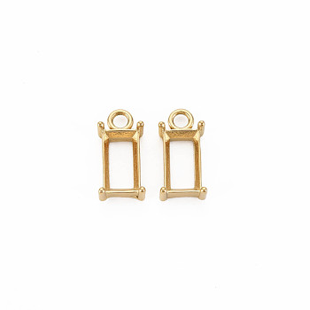 Ion Plating(IP) 304 Stainless Steel Pendant Rhinestone Settings, for Pointed Back Rhinestone, Open Back Bezel, Rectangle, Real 14K Gold Plated, Tray: 10x5mm, 14.5x7x4mm, Hole: 2mm