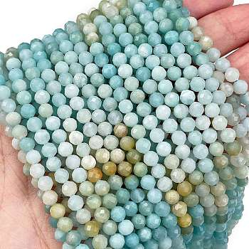 Natural Flower Amazonite Beads Strands, Faceted, Round, Grade A, 4mm, Hole: 0.7mm, about 97pcs/strand, 15.75 inch(40cm)