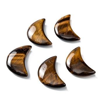 Natural Tiger Eye Beads, No Hole/Undrilled, for Wire Wrapped Pendant Making, Moon, 34~35x22x7~10mm