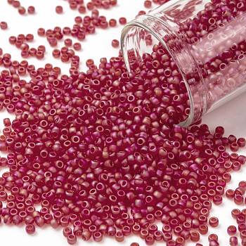 TOHO Round Seed Beads, Japanese Seed Beads, (165BF) Transparent AB Frost Siam Ruby, 11/0, 2.2mm, Hole: 0.8mm, about 5555pcs/50g