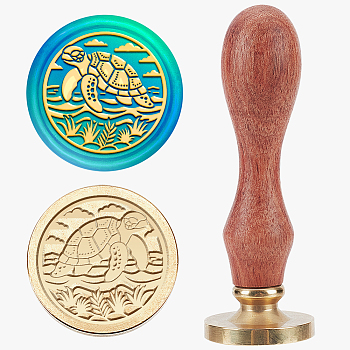 Wax Seal Stamp Set, Sealing Wax Stamp Solid Brass Head,  Wood Handle Retro Brass Stamp Kit Removable, for Envelopes Invitations, Gift Card, Turtle, 83x22mm, Stamps: 25x14.5mm