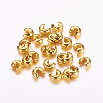 Iron Crimp Beads Covers, Nickel Free, Golden, 5mm In Diameter, Hole: 1.5~1.8mm