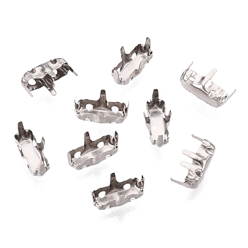 Brass Sew on Prong Settings, Claw Settings, Baguette Rectangle Sew On Setting Fancy Stone, Platinum, Tray: 7x3mm, 8x3.5x4mm, Hole: 0.9mm, about 1000pcs/set