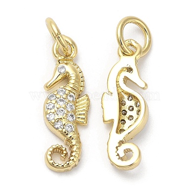 Real 18K Gold Plated Clear Sea Horse Brass+Cubic Zirconia Pendants