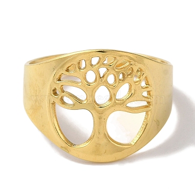 PVD Vacuum Plating 201 Stainless Steel Tree of Life Wide Open Cuff Rings for Unisex(RJEW-C092-03G)-2