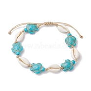 Natural Shell & Synthetic Turquoise Braided Bead Bracelets, Tortoise, Inner Diameter: 1-7/8~3 inch(4.7~7.5cm), Tortoise: 17~18x14mm(AJEW-AN00562-02)