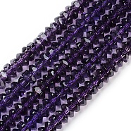 Transparent K9 Glass Beads Strands, Faceted, Rondelle, Purple, 6x3mm, Hole: 1.2mm, about 117pcs/strand, 14.57 inch(37cm)(GLAA-I044-A01)