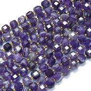 Natural Amethyst Beads Strands, with Seed Beads, Faceted Table Cut Cube, 8x8x8mm, Hole: 0.6mm, about 38pcs/strand, 15.35''(39cm)(G-K389-A09-01)