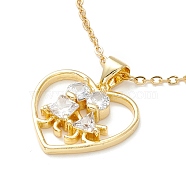 Clear Cubic Zirconia Heart with Couples Pendant Necklace, 304 Stainless Steel Jewelry for Women, Golden, 17.72 inch(45cm)(NJEW-O125-17G)