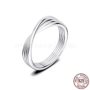 Rhodium Plated 925 Sterling Silver Criss Cross Finger Ring, with S925 Stamp, Real Platinum Plated, US Size 9(18.9mm)(RJEW-C064-33E-P)