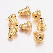 304 Stainless Steel Ear Nuts, Earring Backs, Real 18k Gold Plated, 6x5mm, Hole: 1mm(STAS-E149-13G)
