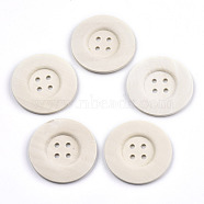 Large Natural Wood Buttons, 4-Hole, Wide Rim, Unfinished Wooden Button, Flat Round, PapayaWhip, 50~51x5mm, Hole: 4mm(WOOD-N006-86B-01)