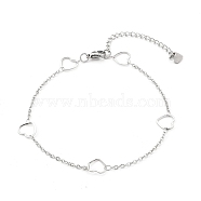 304 Stainless Steel Cable Chain Anklets, with Heart Link and Lobster Claw Clasps, Stainless Steel Color, 9-1/8 inch(23.3cm)(AJEW-H104-04P)