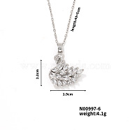 Elegant Brass Rhinestone Swan Pendant Necklace for Chic and Trendy Look, Platinum, Crystal, 15.75 inch(400mm)(ZH9986-6)