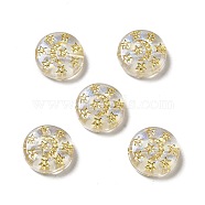 Plating Acrylic Beads, Golden Metal Enlaced, Flat Round with Star & Moon, Gold, 5x12.5mm, Hole: 1.5mm(MACR-J123-41)