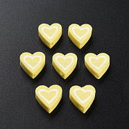 Handmade Polymer Clay Beads, Heart, Light Khaki, 8.5~9x8.5~10x4mm, Hole: 1.4~1.6mm(CLAY-T019-10J)