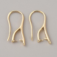 Brass Earring Hooks, Ear Wire for Half Drilled Beads, Real 14K Gold Plated, 19.5x11x2.5mm, Pin: 0.8mm(KK-WH0031-43G)