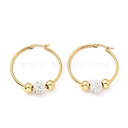 Crystal Rhinestone Beaded Hoop Earrings with 316 Stainless Steel Pins, Vacuum Plating 201 Stainless Steel Jewelry for Women, Golden, 40x2mm, Pin: 0.6mm(EJEW-F285-34G)