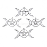 201 Stainless Steel Pendants, Star & Moon, Stainless Steel Color, 19x35x1mm, Hole: 1.2mm(STAS-N098-042P)