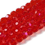 Electroplate Transparent Glass Beads Strands, Faceted, Round, Rainbow Plated, Red, 6mm, Hole: 1mm, about 98~100pcs/strand, 20.39~20.59 inch(51.8~52.3cm)(EGLA-A035-T6mm-L01)