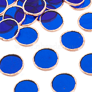 Olycraft 30Pcs Colored Glass Mosaic Tiles, with Rose Gold Brass Edge, for Mosaic Wall Art, Turkish Lamps, Flat Round, Marine Blue, 25~25.5x3mm(DIY-OC0009-45D)