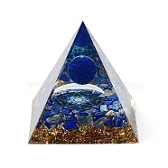 Orgonite Pyramid Resin Energy Generators, Reiki Natural Lapis Lazuli Chips Inside for Home Office Desk Decoration, 59.5x59.5x59.5mm(DJEW-D013-01F)