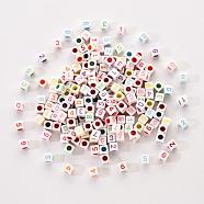 Opaque White Acrylic Beads, Cube with Mixed Color Number, 6x6x6mm, Hole: 3.5mm, 300pcs/set(MACR-YW0001-25A)