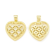 Rack Plating Brass Micro Pave Cubic Zirconia Pendants, Cadmium Free & Lead Free, Long-Lasting Plated, Heart Charm, Real 18K Gold Plated, 20x18x2.5mm, Hole: 4x3.5mm(KK-C011-43G)