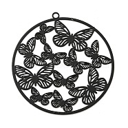 Spray Printed 430 Stainless Steel Pendants, Etched Metal Embellishments, Black, Flat Round, 46.5x44x0.3mm, Hole: 2mm(STAS-P359-01H)