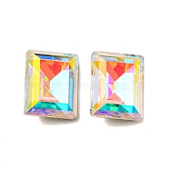 Glass Rhinestone Cabochons, Point Back & Back Plated, Faceted, Rectangle, Crystal AB, 10x8x4.5mm(RGLA-M017-K02-001ST)