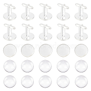 16Pcs Brass Cuff Button, Cufflink Findings for Apparel Accessories, with 16Pcs Glass Cabochons, Silver, Tray: 16mm, 27x18mm(KK-UN0001-71)