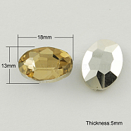 Glass Pointed Back Rhinestone, Back Plated, Faceted, Oval, Light Khaki, 13x18x5mm(RGLA-Q012-23)