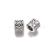 Tibetan Style Alloy European Beads, Large Hole Beads, Cadmium Free & Lead Free, Column with Butterfly Pattern, Antique Silver, 8x8mm, Hole: 4mm, about 610pcs/1000g(TIBE-S314-95AS-RS)
