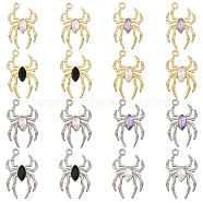 16Pcs 8 Styles Glass Spider Pendant, with Light Gold Alloy Findings, Mixed Color, 25.5x17x4.5mm, Hole: 1.6mm, 2pcs/style(FIND-CA0008-37)