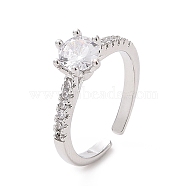 Clear Cubic Zirconia Diamond Open Cuff Ring, Brass Jewelry for Women, Platinum, US Size 6 3/4(17.1mm)(RJEW-I094-15P)