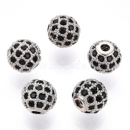 Rack Plating Brass Cubic Zirconia Beads, Long-Lasting Plated, Round, Platinum, 6x6mm, Hole: 1.5mm(ZIRC-S001-6mm-B03)