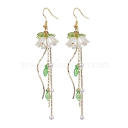 Flower Acrylic Dangle Earrings, Brass Chain Tassel Earrings for Women, Golden, 105x28mm(EJEW-JE05881)