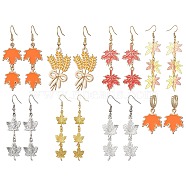 8 Pairs 8 Styles Maple Leaf Alloy Enamel Dangle Earrings, with Brass Cable Chains & Huggie Hoop Earring Findings, 304 Stainless Steel Earring Hooks, Mixed Color, 35~85x15~22mm, 1 pair/style(EJEW-JE06137)